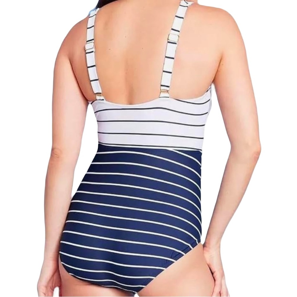 Striped Navy and White Swimsuit - Picture 2 of 3